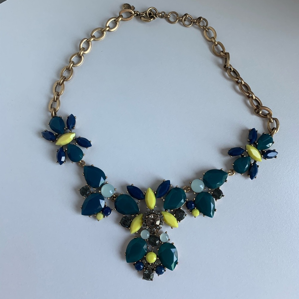 J. Crew Crystal Floral Statement Necklace Teal
